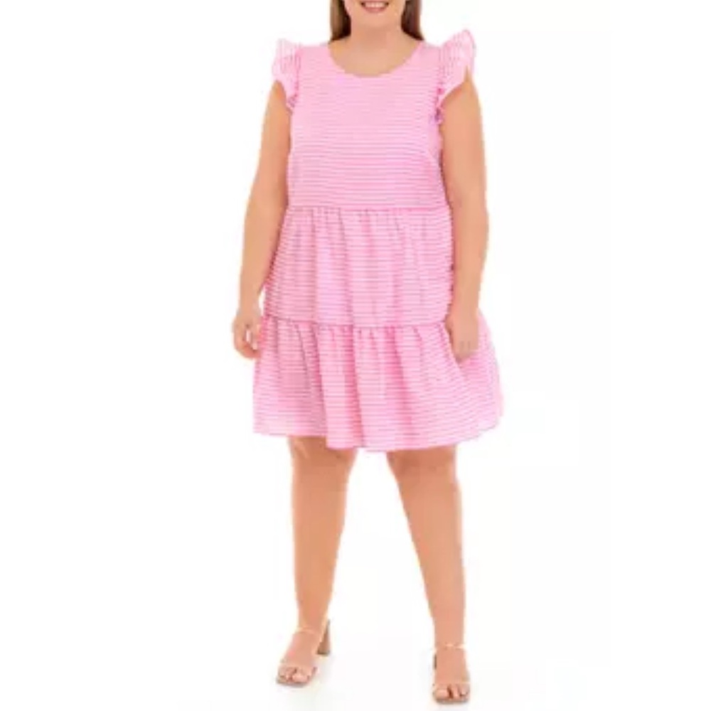 Jessica Howard Seersucker Flutter Sleeve Tiered Babydoll Dress